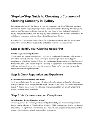 Step-by-Step Guide to Choosing a Commercial Cleaning Company in Sydney