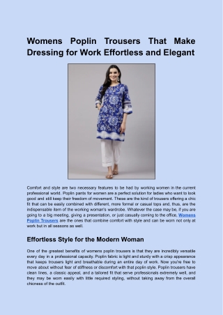 Womens Poplin Trousers That Make Dressing for Work Effortless and Elegant