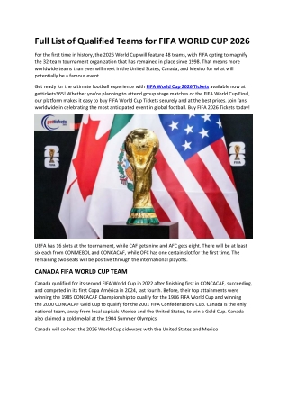 Full List of Qualified Teams for FIFA WORLD CUP 2026