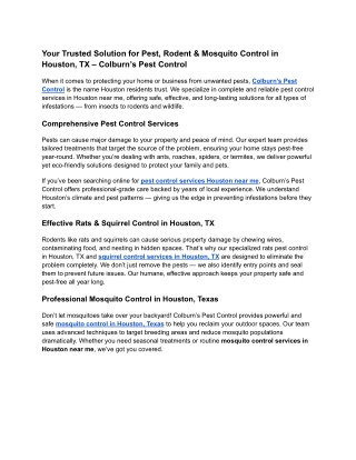 Your Trusted Solution for Pest, Rodent & Mosquito Control in Houston, TX – Colburn’s Pest Control
