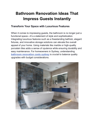 Bathroom Renovation Ideas That Impress Guests Instantly