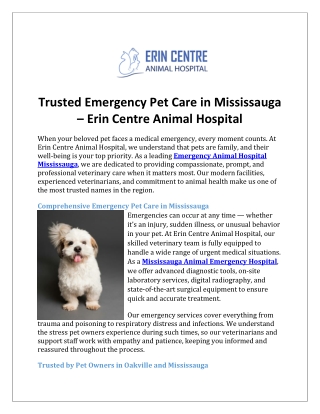 Trusted Emergency Pet Care in Mississauga – Erin Centre Animal Hospital