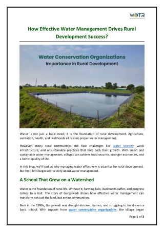 How Effective Water Management Drives Rural Development Success?