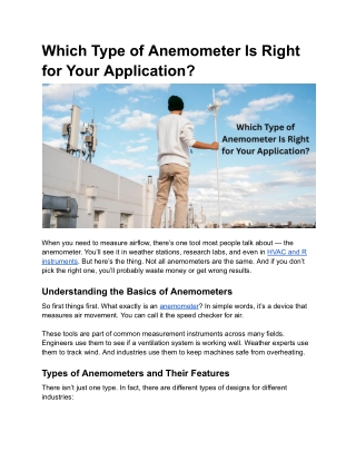 Which Type of Anemometer Is Right for Your Application