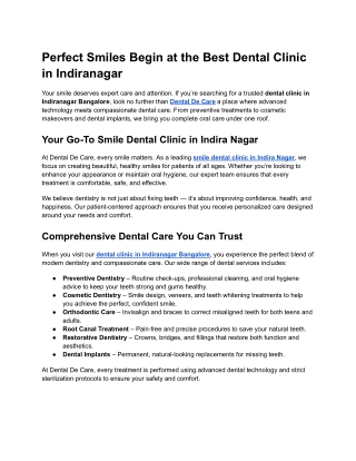 Perfect Smiles Begin at the Best Dental Clinic in Indiranagar
