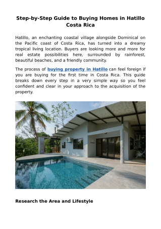 Step-by-Step Guide to Buying Homes in Hatillo Costa Rica