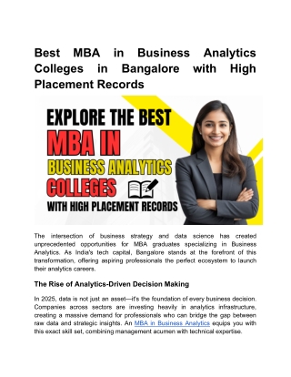 Best MBA in Business Analytics Colleges in Bangalore with High Placement Records