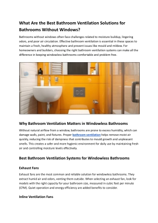 What Are the Best Bathroom Ventilation Solutions for Bathrooms Without Windows?