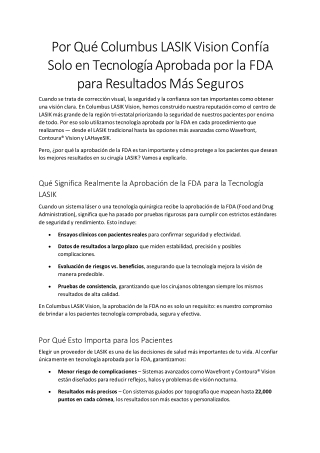 Por Qué Columbus LASIK Vision Confía Solo en Tecnología Aprobada por la FDA para Resultados Más Seguros