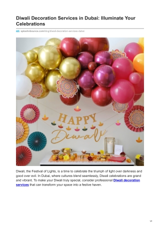 Diwali Decoration Services in Dubai | Festive Décor by Splash N Bounce Events