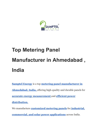 Top Metering Panel Manufacturer in Ahmedabad , India