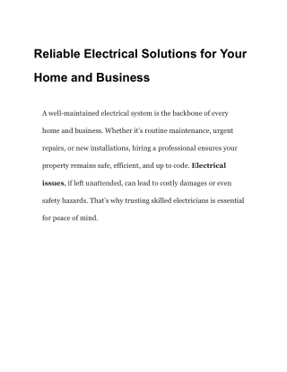 Reliable Electrical Solutions for Your Home and Business