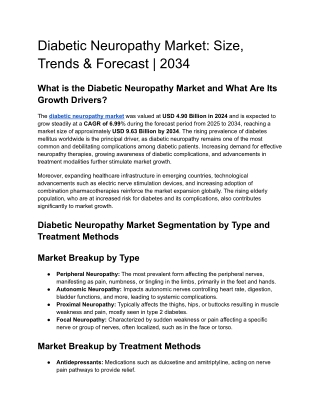 Diabetic Neuropathy Market: Size, Trends & Forecast | 2034