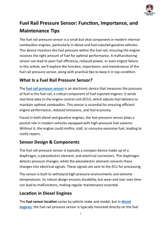 Fuel Rail Pressure Sensor Function, Importance, and Maintenance Tips