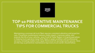 Top 10 Preventive Maintenance Tips for Commercial Trucks