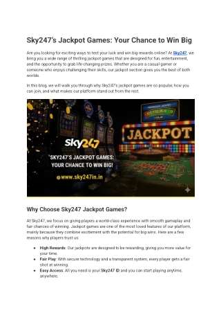 Sky247’s Jackpot Games_ Your Chance to Win Big