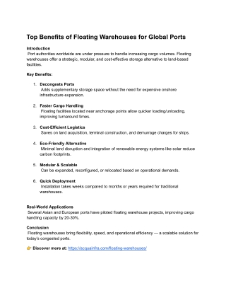 benefits of Floating Warehouses