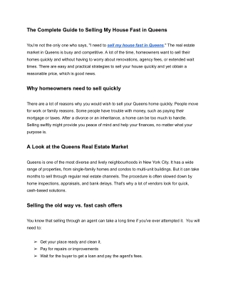 Sell my house fast in Queens