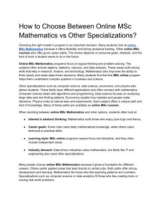 How to Choose Between Online MSc Mathematics vs Other Specializations_