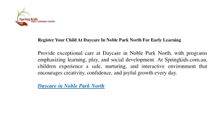 Register Your Child At Daycare In Noble Park North For Early Learning