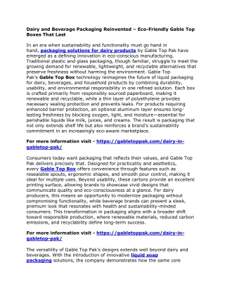 Dairy and Beverage Packaging Reinvented – Eco-Friendly Gable Top Boxes That Last