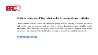 Guide to Contiguous Piling Solutions for Retaining Structures Online