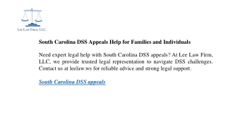 South Carolina DSS Appeals Help for Families and Individuals