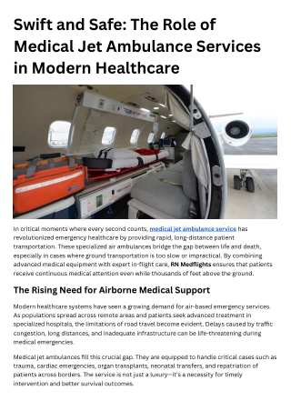 Swift and Safe The Role of Medical Jet Ambulance Services in Modern Healthcare