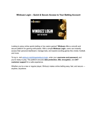 Winbuzz Login – Quick & Secure Access to Your Betting Account