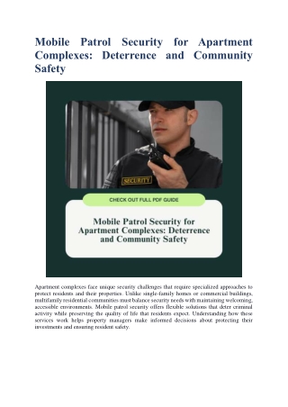 Mobile Patrol Security for Apartment Complexes: Deterrence and Community Safety