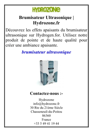 Brumisateur Ultrasonique | Hydrozone.fr