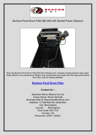 Burtons Pond Drum Filter BD-300 with Socket Panel | Beacon.