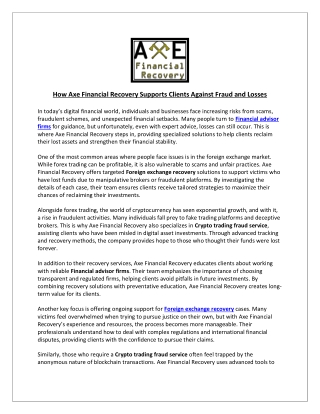 How Axe Financial Recovery Supports Clients Against Fraud and Losses