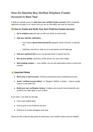 How Do IQuickly Buy Verified Onlyfans Creator Account In Nest Year
