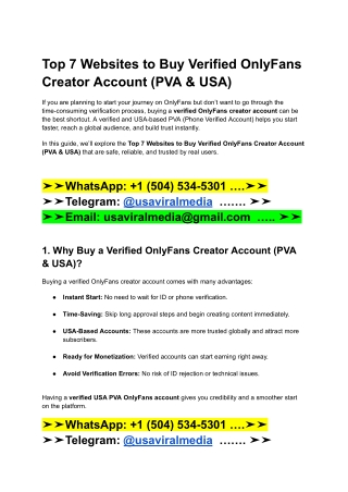 Top 7 Websites to Buy Verified OnlyFans Creator Account (PVA & USA)