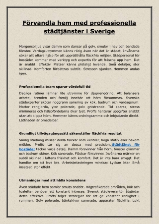 Förvandla hem med professionella städtjänster i Sverige