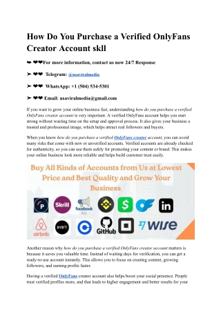How Do You Purchase a Verified OnlyFans Creator Account skll