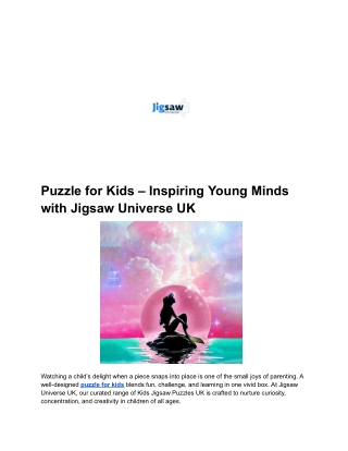 Puzzle for Kids – Inspiring Young Minds with Jigsaw Universe UK