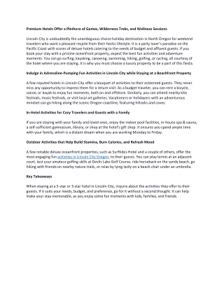 Premium Hotels Offer a Plethora of Games, Wilderness Treks, and Wellness Sessions