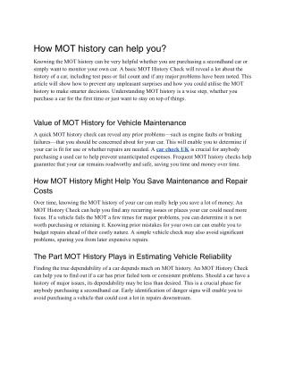 How MOT history can help you---