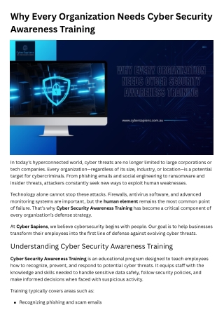 Why Every Organization Needs Cyber Security Awareness Training