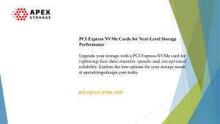 PCI Express NVMe Cards for Next-Level Storage Performance