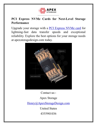 PCI Express NVMe Cards for Next-Level Storage Performance