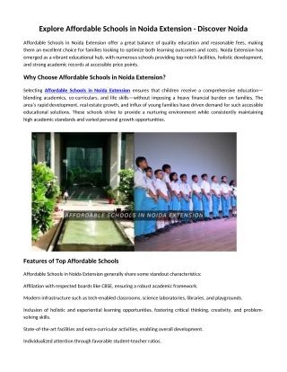 Explore Affordable Schools in Noida Extension - Discover Noida