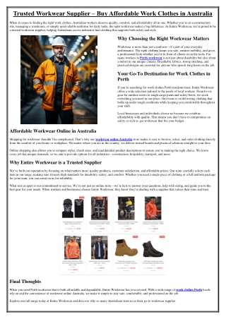 Trusted Workwear Supplier – Buy Affordable Work Clothes in Australia