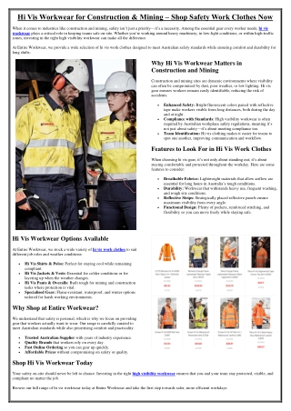 Hi Vis Workwear for Construction & Mining – Shop Safety Work Clothes Now