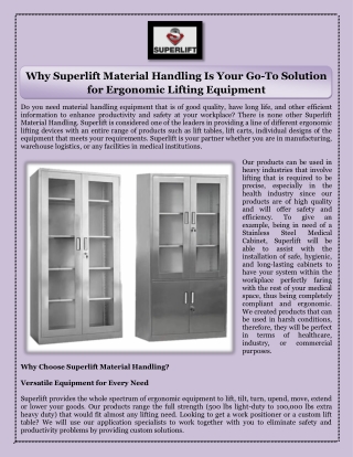 Why Superlift Material Handling Is Your Go-To Solution for Ergonomic Lifting Equipment