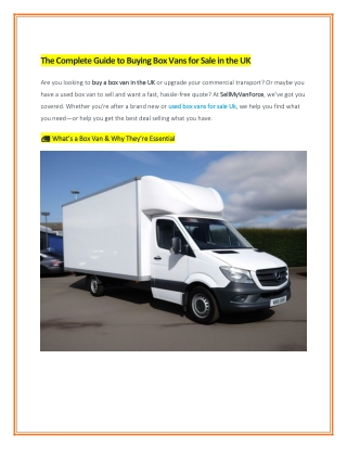 The Complete Guide to Buying Box Vans for Sale in the UK