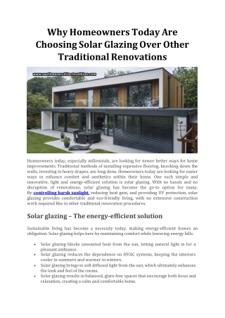 Why Homeowners Today Are Choosing Solar Glazing Over Other Traditional Renovations