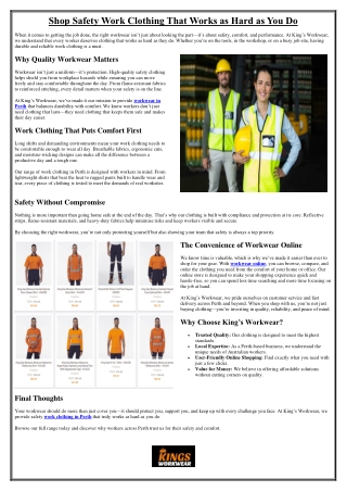 Shop Safety Work Clothing That Works as Hard as You Do